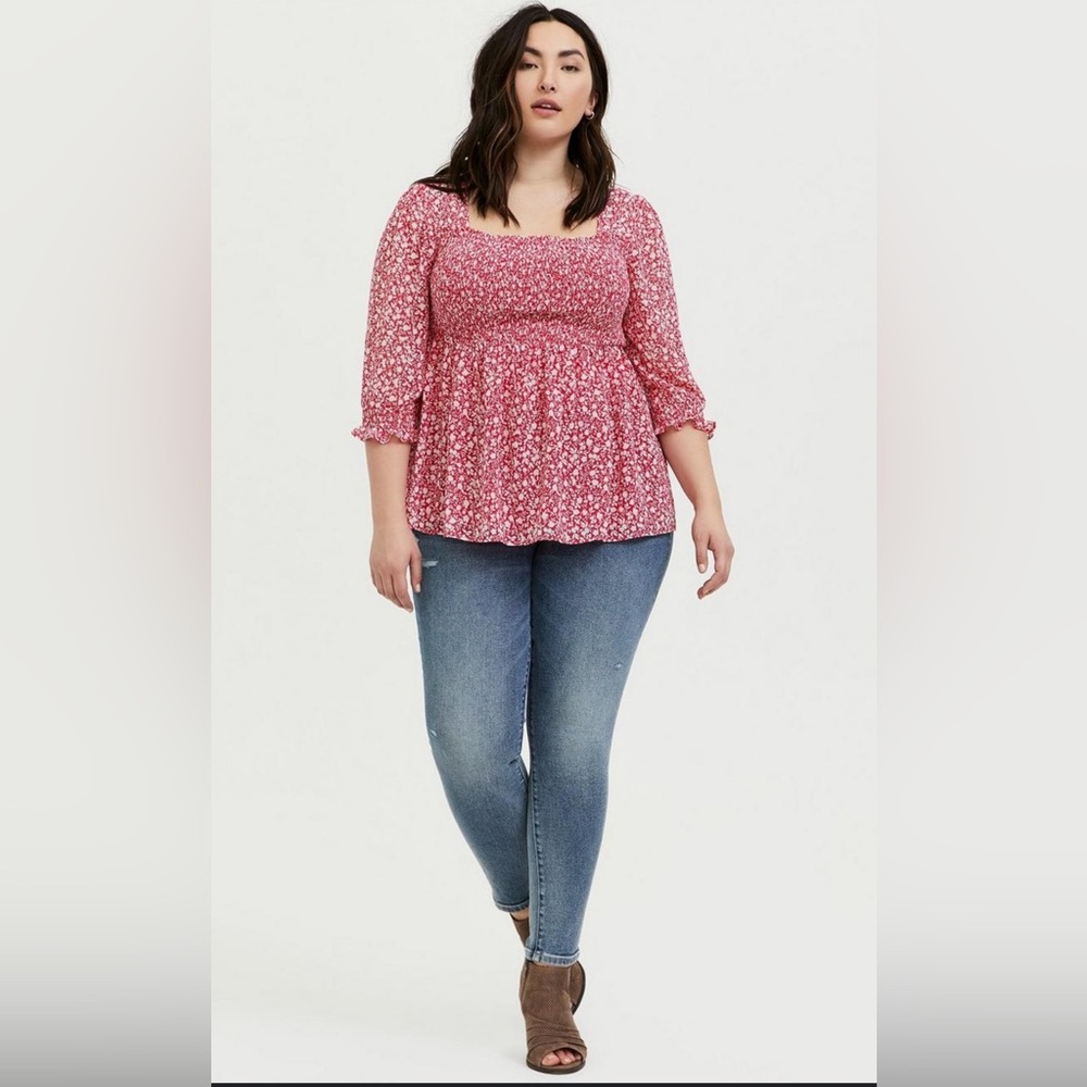 Torrid Babydoll Chiffon Smocked Top